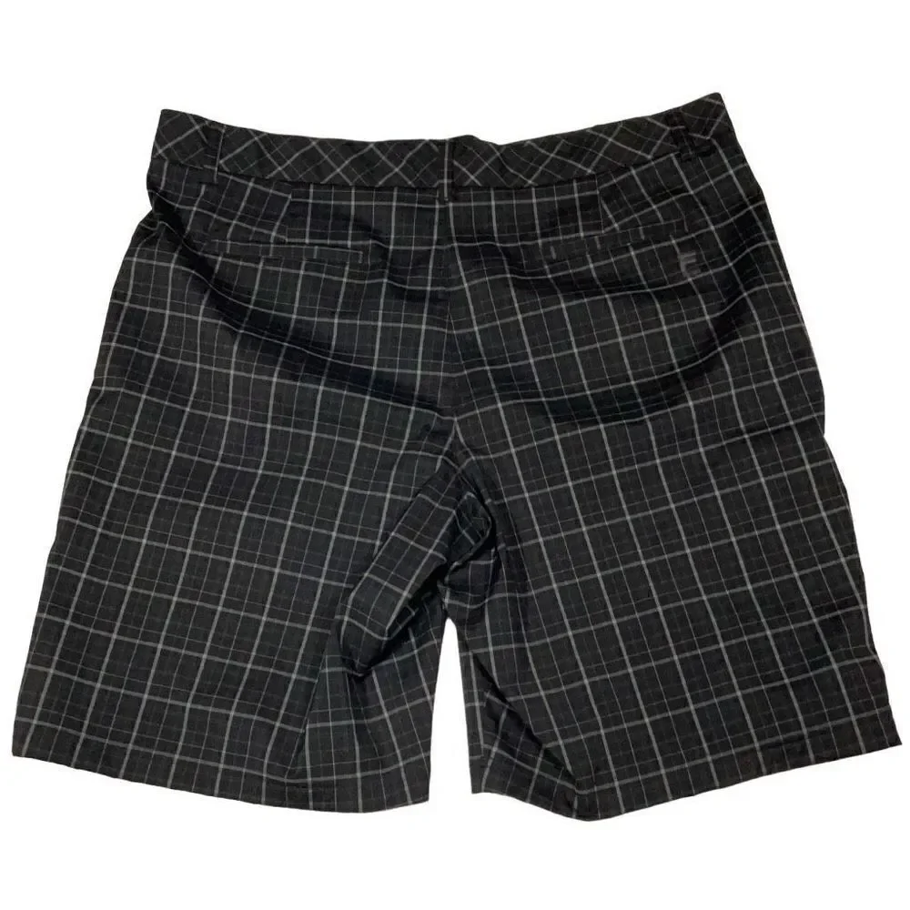 FILA Sport Golf Black Silver Plaid Bermuda Length Shorts Stretch Size 40